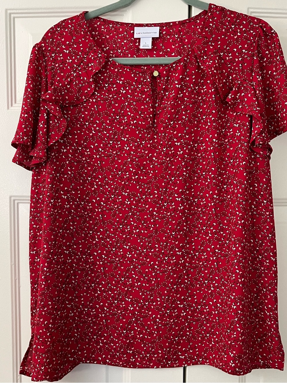 Liz Claiborne L / XL Red Ruffle Detail Blouse